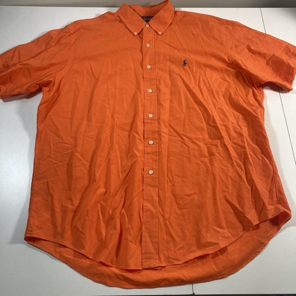 VTG Ralph Lauren Short Sleeve Button Shirt XL Orange Oxford Pony Classic Fit‎ - Picture 2 of 7